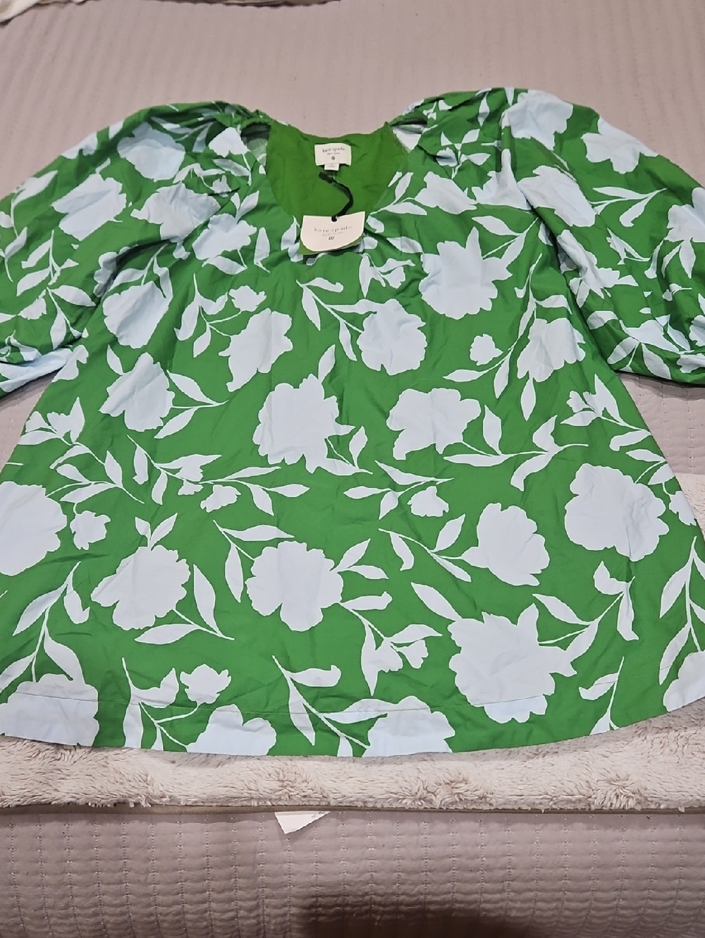 kate spade Green and White Floral Puff-Sleeve Tunic